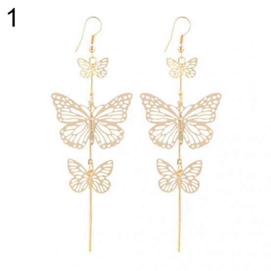 Women Punk Gold Silver Color Long Dangle Drop Butterfly Earrings Hook Eardrops ARI