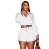 African women's clothing long-sleeved lapel drawstring thin polka dot shirt shorts European and American temperament fashion new two-piece set women