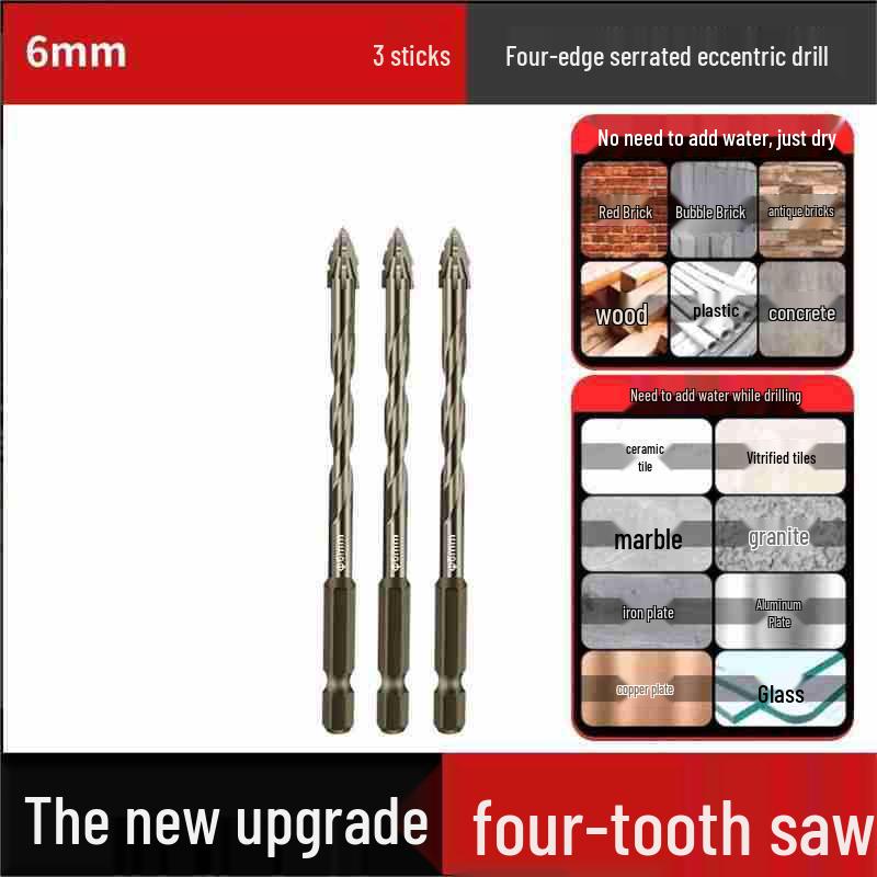 Durable Hexagonal Four-Flute Toothed Drill Bit for Ceramic, Cast Iron & Concrete
