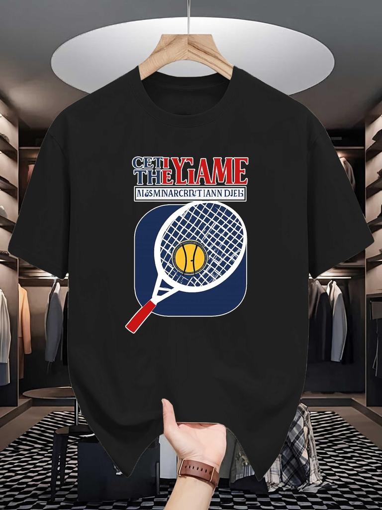 Mens Crew Neck T Shirt Get The Game Tennis Racket Ball Vintage Graphic Short Sleeve Casual Cotton Tennis Sports Street Tees