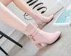 Fashion Female Comfortable Thick Heel Ankle Boots Fashion Buckle Zipper Boots Women Round Toe Fall Winter Shoes Black White Pink 456