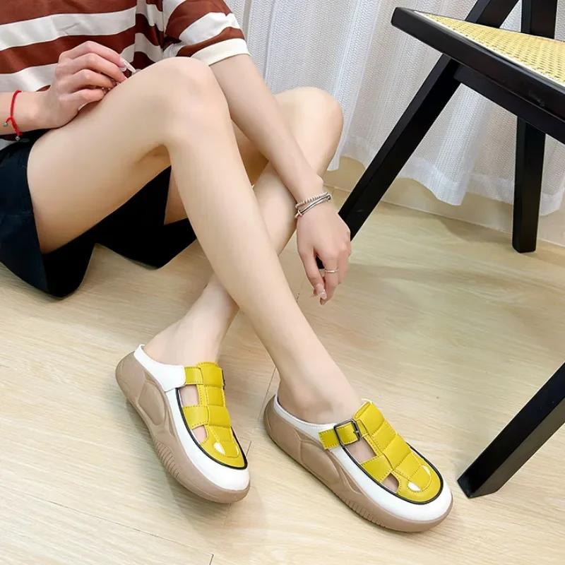 Женские сабо, летние повседневные сандалии с закрытым носком на толстой подошве, женские удобные лоферы без шнуровки, обувь Sandalias De Mujer