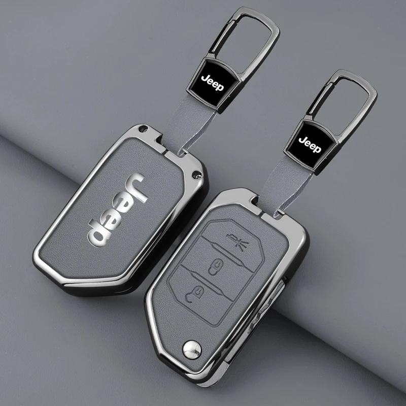 2/3/4 Buttons Flip Key Case for Jeep Compass Renegade Cherokee Metal Leather Car Key Fob Cover with Keychain Auto Accessories