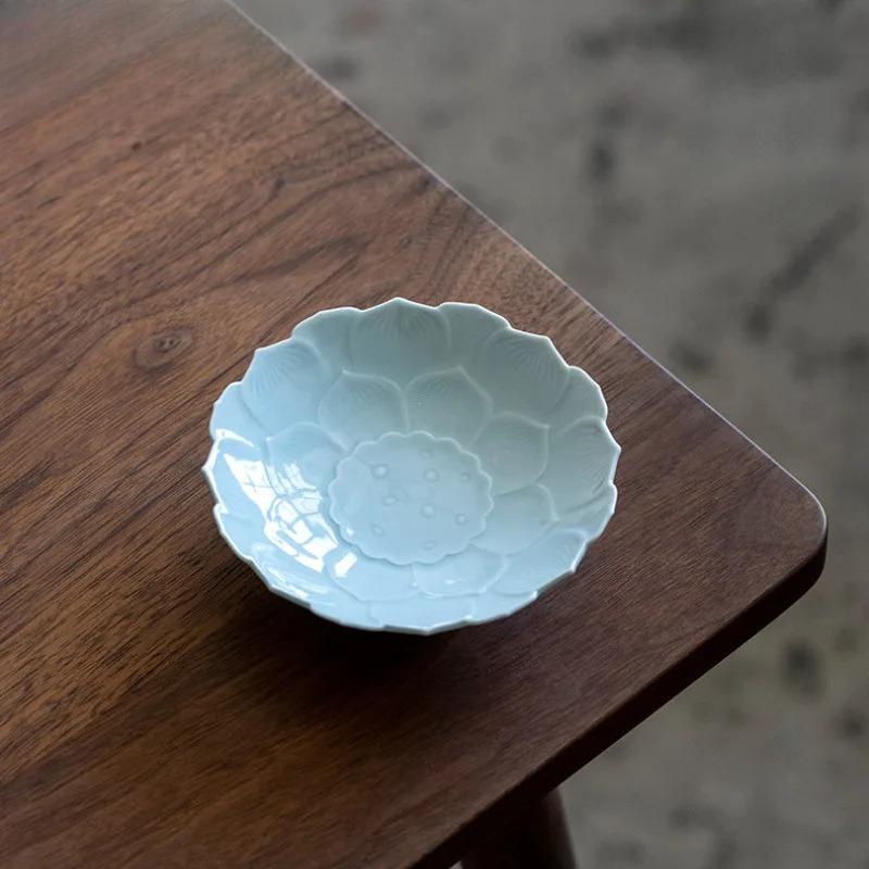 Ceramic Lotus Fruit Dishes Handmade Pastry Plate Self-help Display Home Table Decoration Trays Sharing Plate Supplies Gift Craft