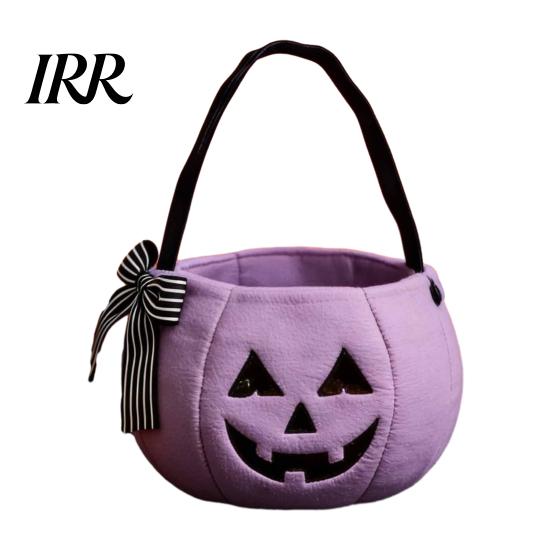 Embroidered Candy Holder Halloween Pumpkin Bag for Kids, Trick or Treat Tote Festive Decoration with Handle, Reusable Snack Bucket Party Favors