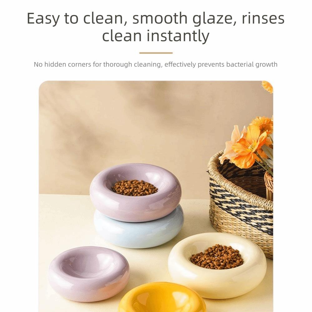 Wide Opening Donut-Shaped Cat Bowl High-Aesthetic Pet Food Bowl Ceramic Cat Bowl Home