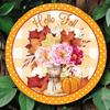 2d Flat 20*20cm, Popular Home Decoration Autumn Vase Maple Leaf Pumpkin Wooden Circular Logo Creative Decorative Board, for Home, Club, Garden, Bar