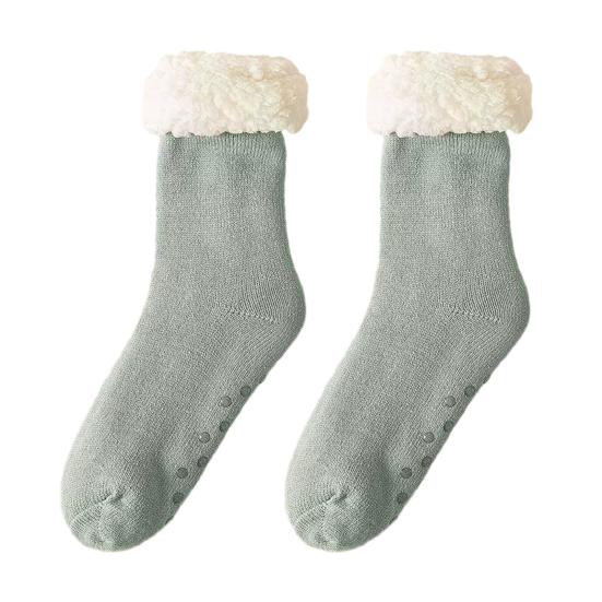 Men Winter Slipper Socks Fleece Lined Crew Socks with Grips Warm Fuzzy Non-Slip Cabin Socks for Home Lounging Indoor Wear