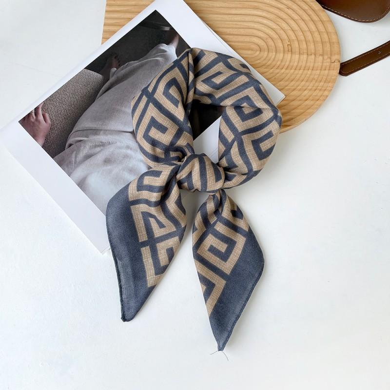 Herringbone Cashmere Blend Square Scarf Women Lightweight Vintage Print Neck Wrap 65x65cm Elegant Accessory