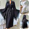Satin Pajamas Lace Light Luxury Long-sleeved Cool Nightgown Bathrobe Loungewear