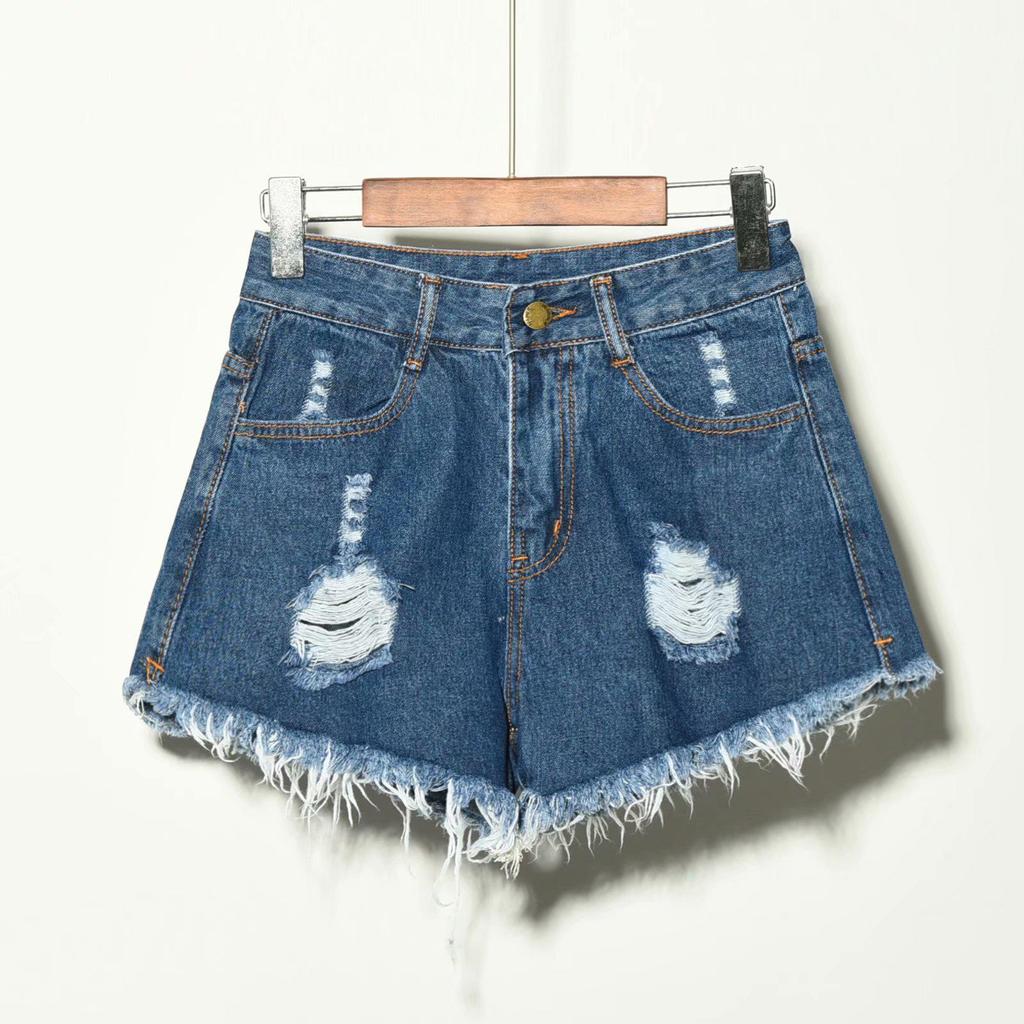 Korean High Waist Plus Size Raw Edge Denim Shorts for Women - Ripped, Slimming, Wide Leg A-Line Style