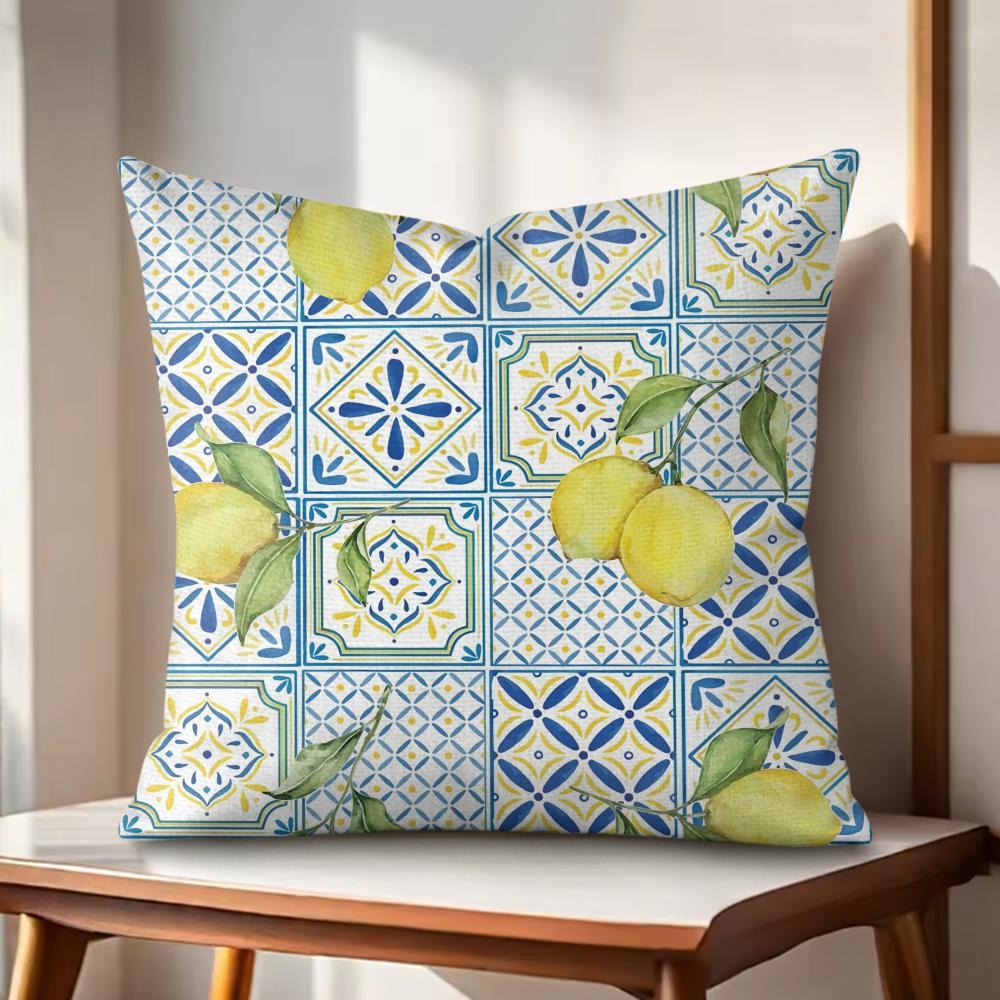 Greek vacation style Cushion Cover Natural Linen Organic Fabric DoubleSided Printing Couch Pillow Covers Home Decor