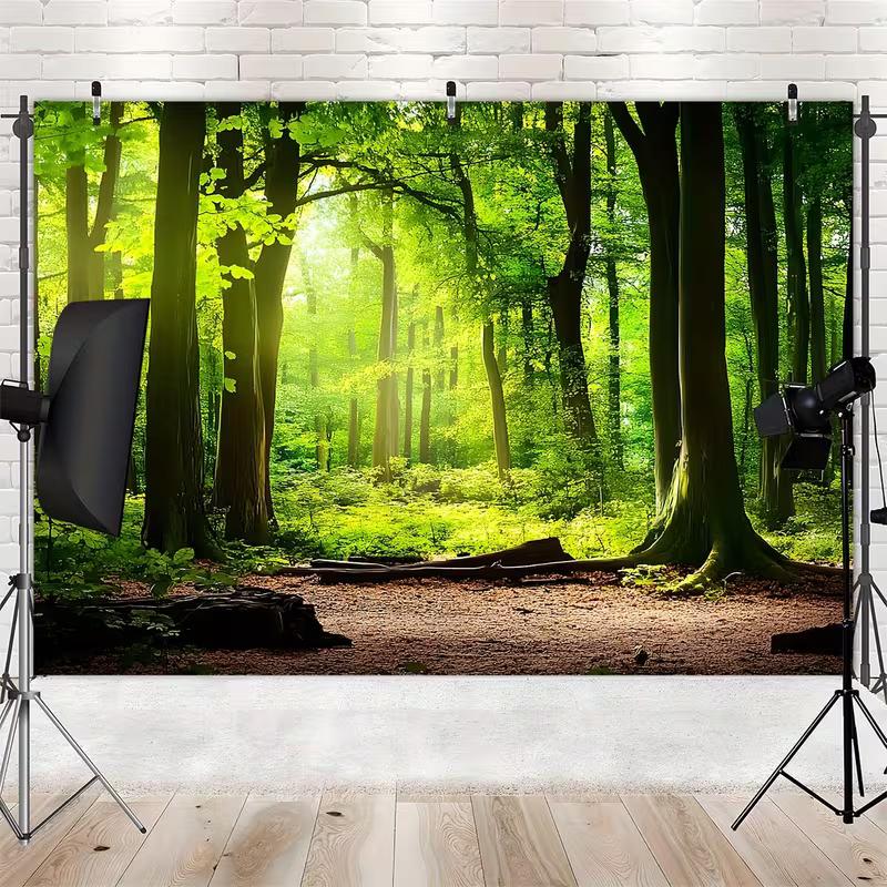 2D Lush Summer Woodland Backdrop with Sunlight Party Photo Background Banner