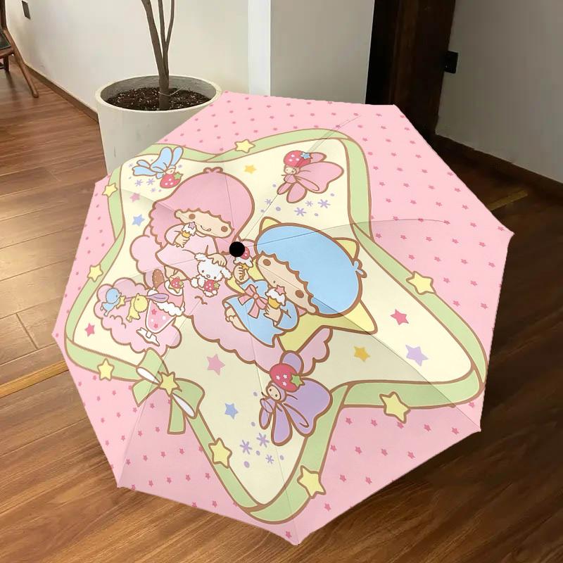 1PC Little Twin Stars Umbrella-8-Rib Reinforced, Automatic Open, Lightweight & Durable, Cute Fashion Accessory for Outdoor-P2685