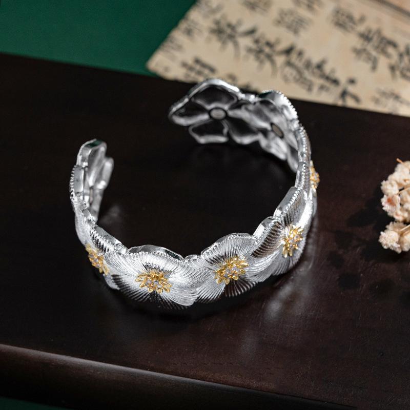 JMXD-Высококачественный серебряный браслет с цветущей вишней, модный женский браслет с цветком растения