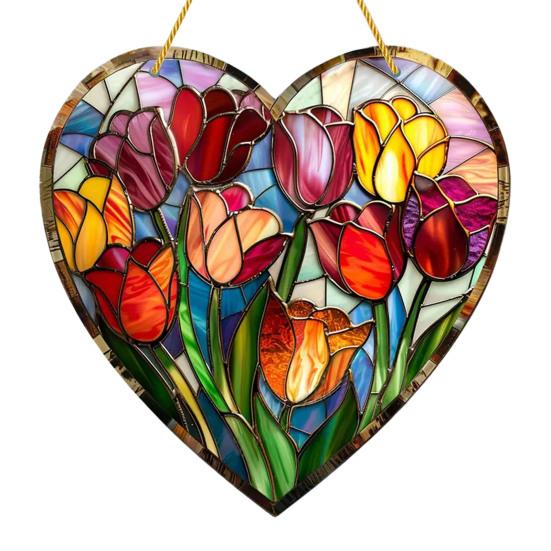 Love Heart Sun Catcher, окрашенный акриловый оконный подвесной орнамент, в форме сердца, для балкона, крыльца, двора