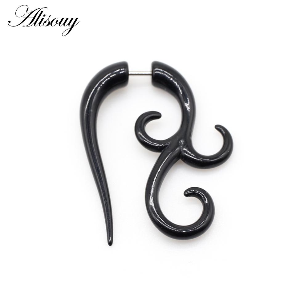 Alisouy Pair Black Acrylic Fake Cheater Twist Spiral Ear Taper Gauges Expanders Earring Tunnel Plugs Piercing Body Jewelry