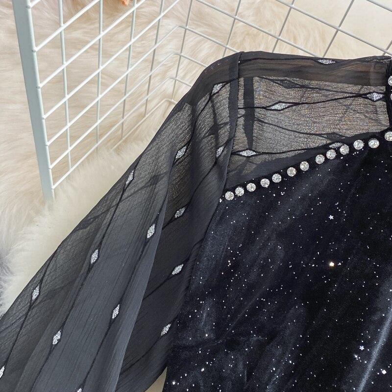 Новое осенне-зимнее супер сказочное элегантное платье с шифоновым воротником и блестками из бисера и бархата