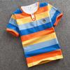 Летняя детская футболка с короткими рукавами для мальчиков и девочек в полоску, радужная, хлопковая, эластичная и дышащая