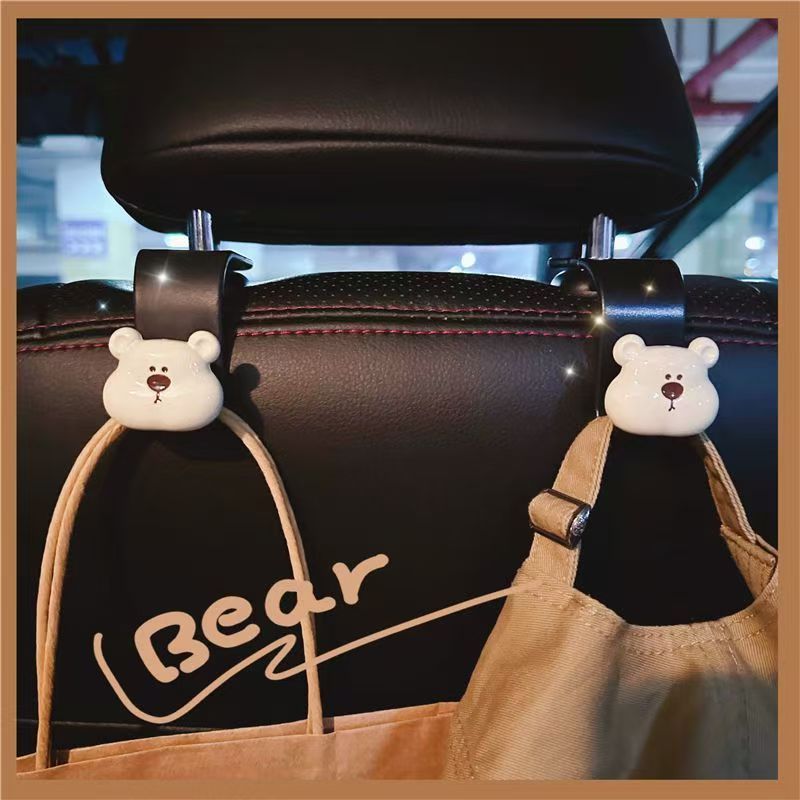 2-Piece Cute Bear Car Seat Hook - Multifunctional, Easy To Install and Remove, Space Saving Car Parts