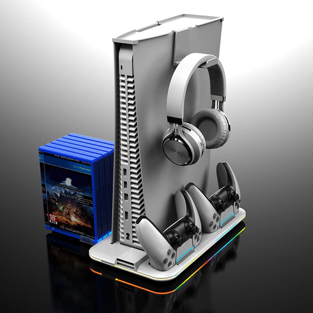 Вертикальная охлаждающая подставка для игрового шлема, подставка для контроллера, зарядное устройство, док-станция для хранения дисков с RGB-подсветкой, охлаждающий вентилятор для PS VR2 PS5