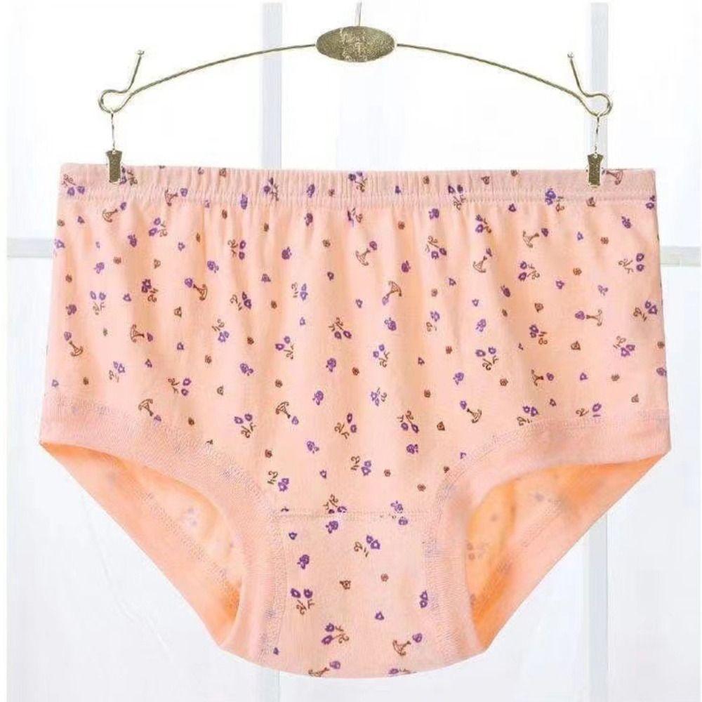 5PCS High Waist Elderly Plus Size Briefs Breathable Women Underwear Flower Cotton Panties  Gifts