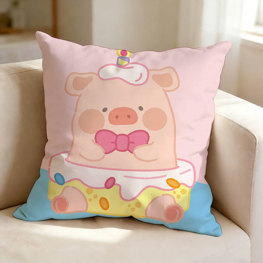 Cute and Lazy LLuLu Cartoon Pig Pillow Case Square DoubleSided Sofa Cushion Cover Bedroom Bedside Pillow