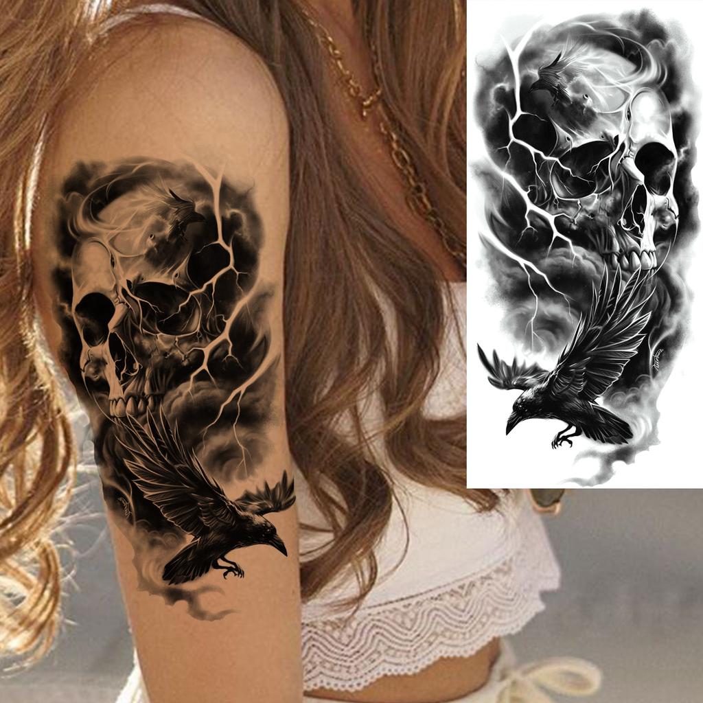 1 Sheet Scary Grim Reaper Skull Temporary Tattoos Halloween Tatoos Long Lasting Waterproof Tiger Wolf Beast Fake Tattoo Stickers
