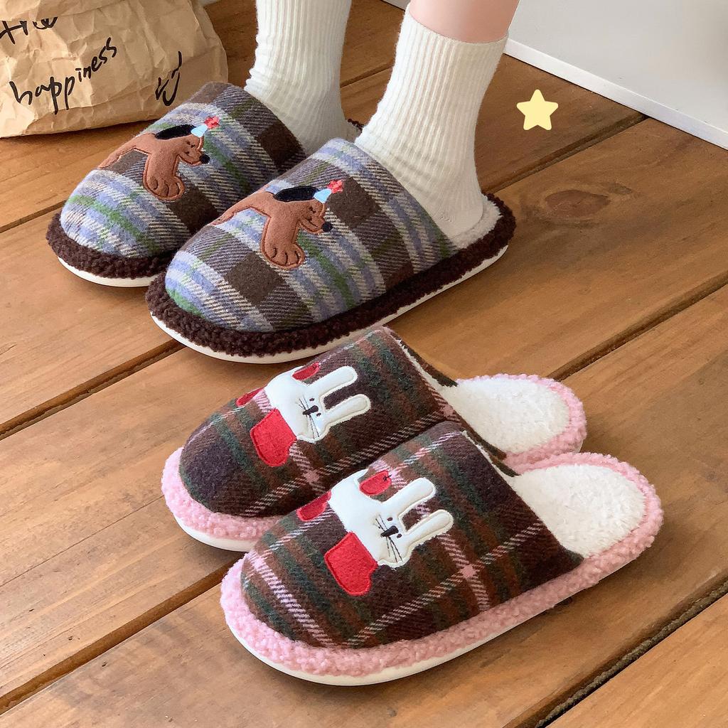 Non-slip and Antibacterial Cotton Slippers Autumn and Winter 2025 New Home Non-slip and Warm Couples Four-season Silent Slippers