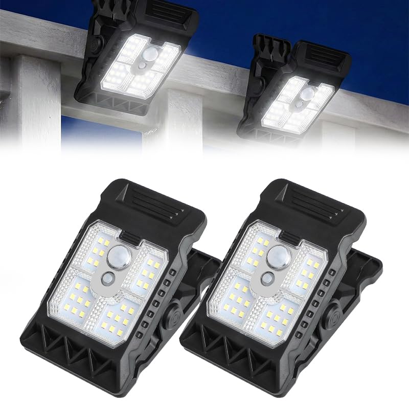 2026 New Waterproof Solar Clip Light with Motion Sensor, Portable Outdoor LED Camping Light, Adjustable Clip On Light for Garden, Garage,