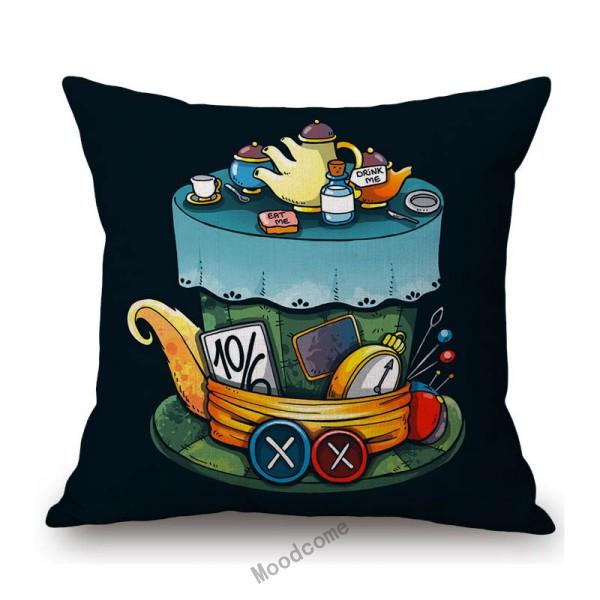 Alice Wonderland Mad Hatter Cartoon Art Tea Time Cartoon Sofa Throw Pillow Case Cotton Linen Car Bench Chair Cushion Cover