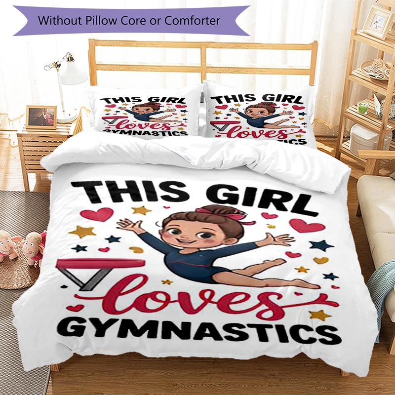 3pcs gymnastics Bedding Set Duvet Cover Closure Includes 1 Duvet Cover & 2 Pillowcases, Soft and Comfortable for All Seasons.