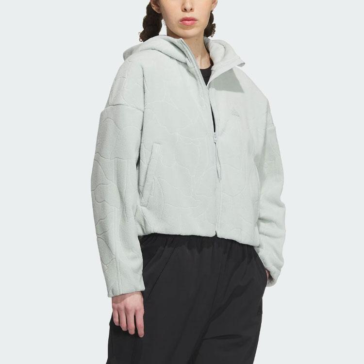adidas City Escape Pattern Print Повседневная спортивная флисовая куртка с капюшоном Женские куртки Серебристо-серые IP7050