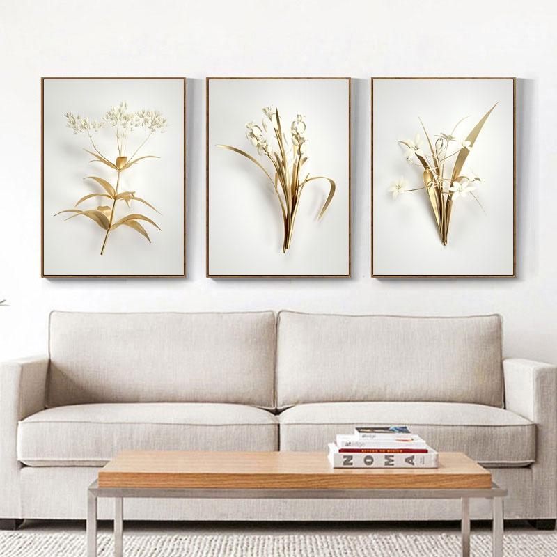 Золотой цветок, абстрактный растительный настенный плакат, скандинавская печать на холсте, картина, современное популярное искусство, украшение, картина, декор для гостиной
