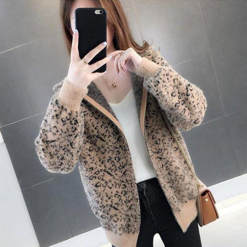 Женский новый осенне-зимний женский корейский свитер с леопардовым принтом, женский норковый бархатный жакет, вязаный кардиган, модный женский