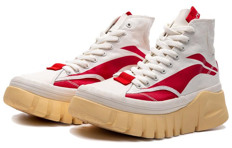 Li Ning Кроссовки-ботинки Wave Нескользящие Легкие Высокие Массивные Кроссовки Мужские Белые Красные AGCP317-1