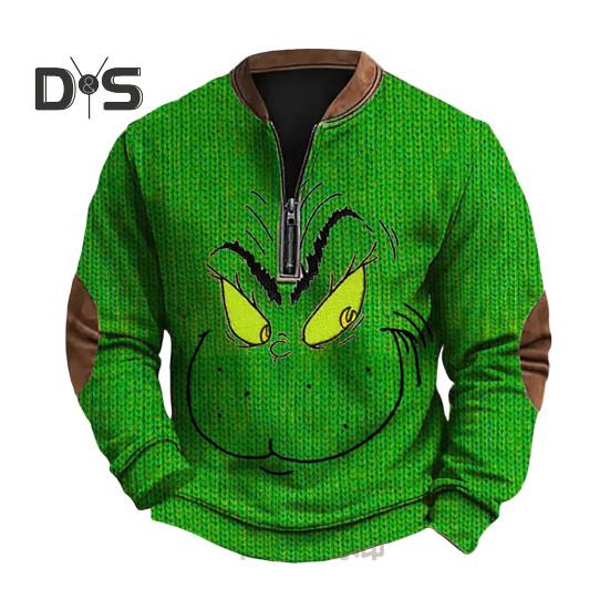 Весна Осень Мужской Топ На Молнии Полуоткрытый V-образный Вырез 3D Мультяшный Принт Лоскутные Рукава Плюс Размер Пуловер Свободный Спортивный Досуг Праздник Свитшот