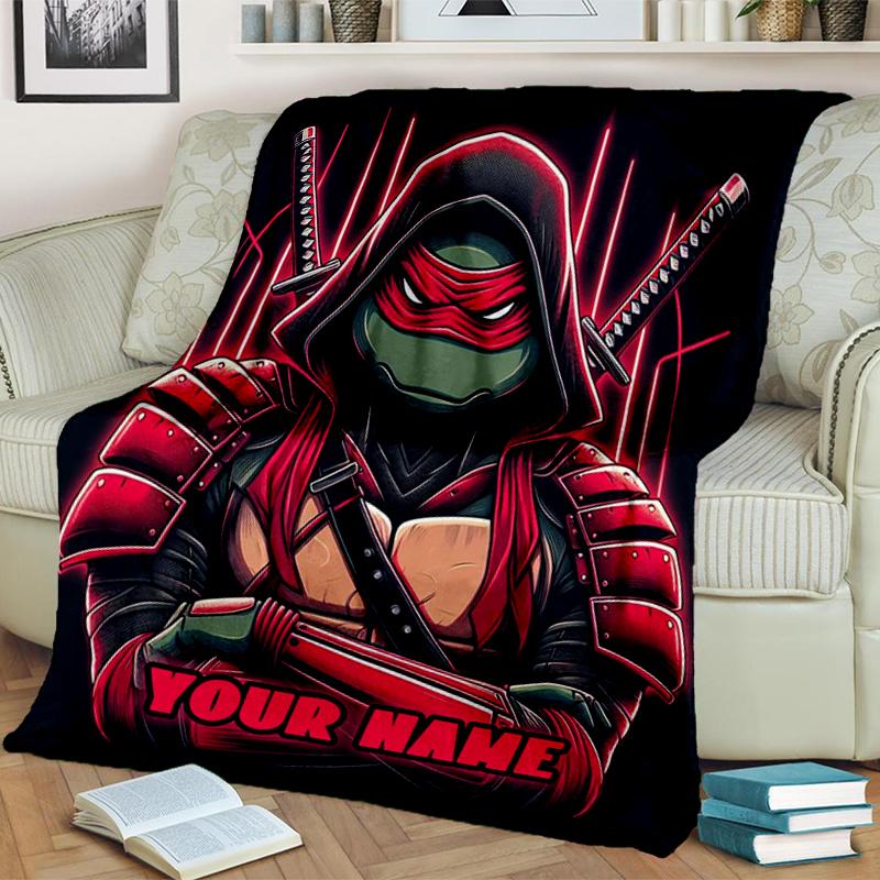 1PC Custom Name Ninja Turtle Artwork flannel blanket versatile,all-season throw suitable for the living room,bedroom,camping,travel,and gift