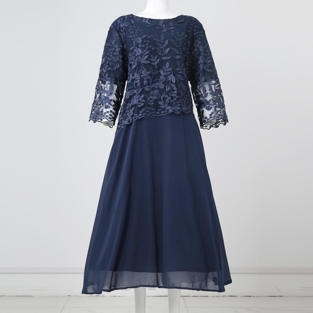 Женское повседневное модное кружевное лоскутное платье средней длины с вышивкой