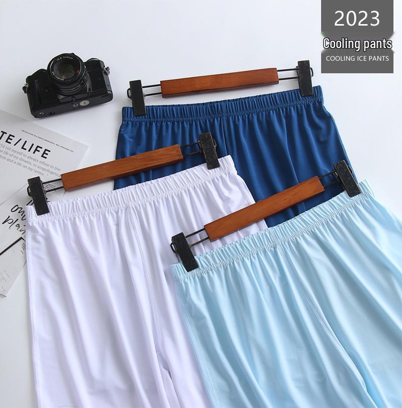 Мужские ультратонкие дышащие шорты для сна из жидкого ледяного шелка - Летние эластичные пляжные брюки