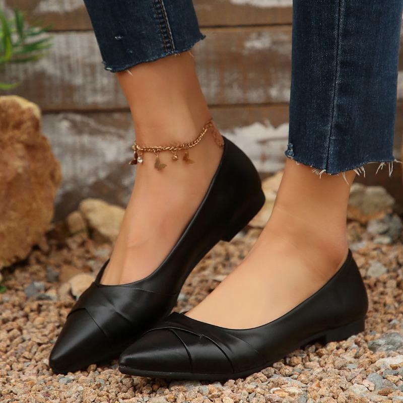 2025 Новые Женские Милые Высококачественные Кожаные Туфли-лодочки с Острым Носком и Плоской Подошвой Женские Повседневные Офисные Туфли Белые Удобные Туфли