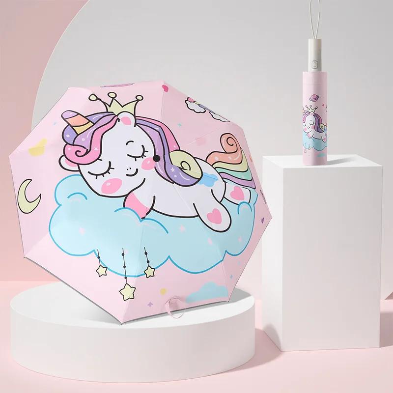 Umbrella Unicorn Princess Crown Cute Automatic Umbrella Portable Anti-rebound Design Reflective Stripe Design Gift Umbrella