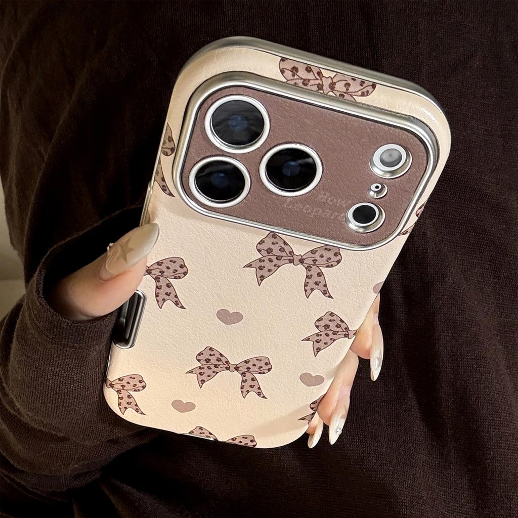 Леопардовый бант для iPhone17 для Apple 16promax Чехол для телефона 15Для13 Милый Крутой Ретро 14 Кожаный чехол