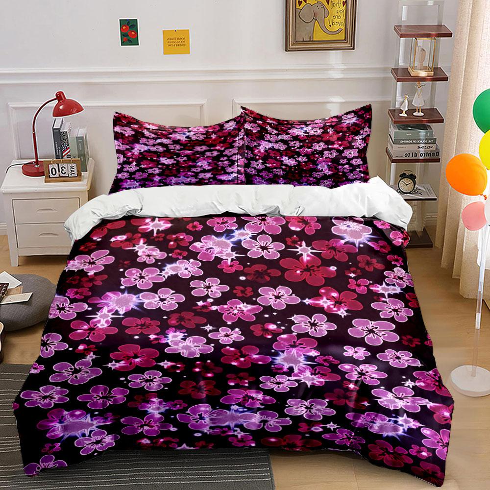 Pink and purple flowers. Bedding sets Duvet cover sets Duvet covers Pillowcases(1 * Duvet Cover 2 * Pillowcases without duvet insert)