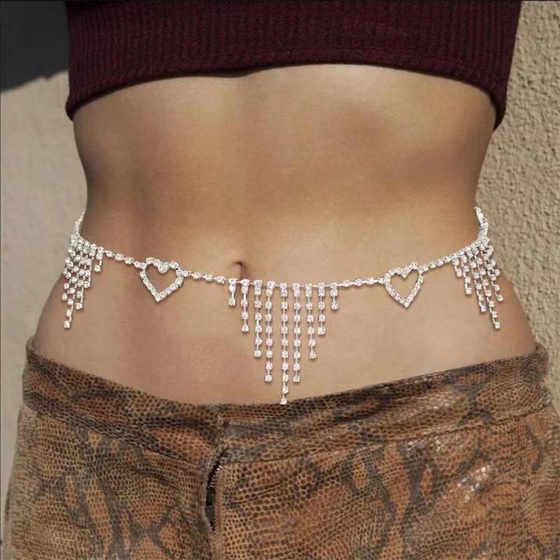 Cross-Border Hot Sale Fashion All-Match Tassel Love Waist Chain European and American Sexy Belly Dance Crystal Waistchain