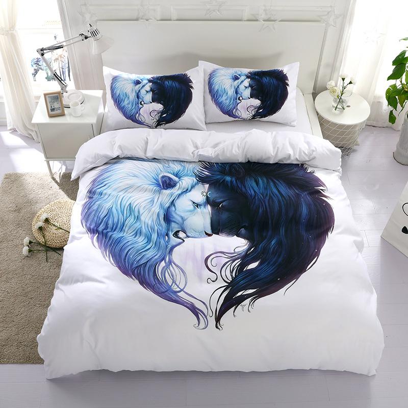 Digital Art Wolf Worrior Bedding Set King Queen Double Full Twin Single Size Bed Linen Set