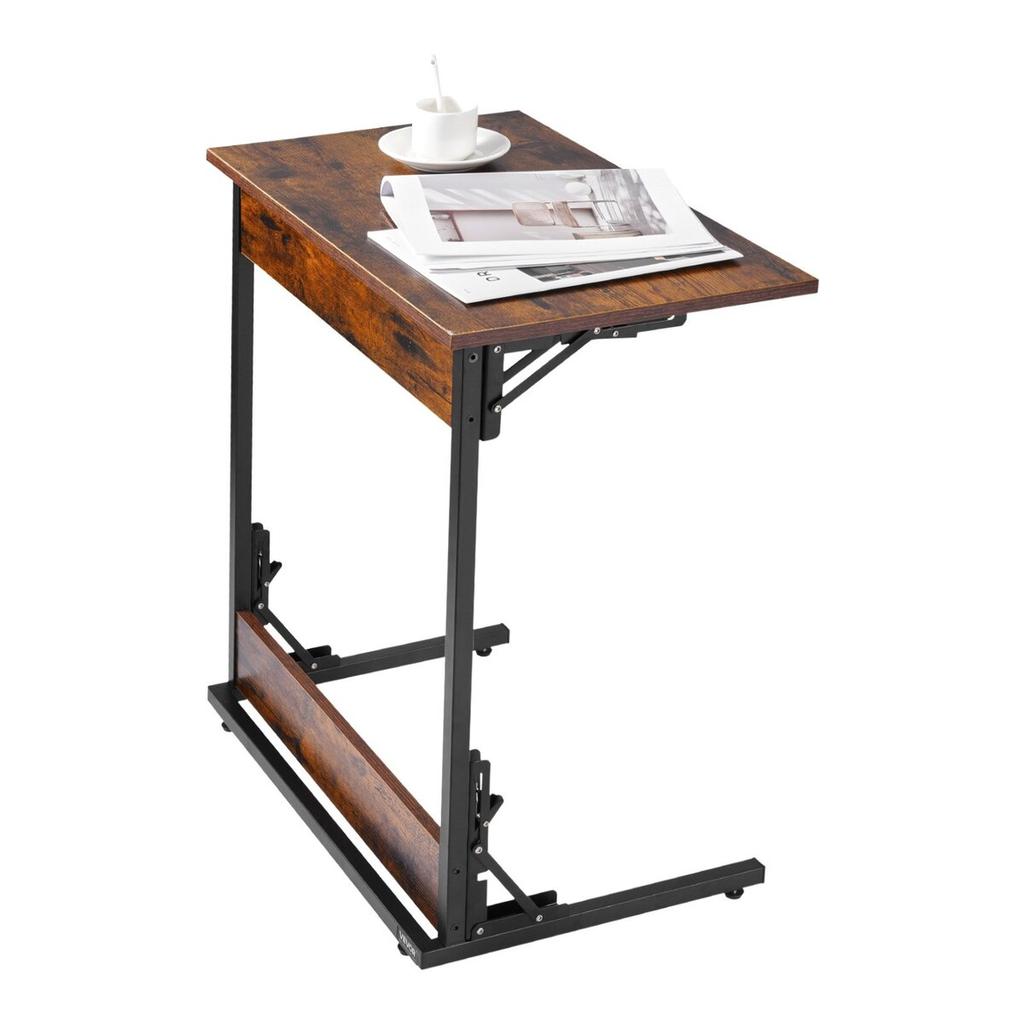 C Table, Folding C Shaped End Table with Metal Frame & Adjustable Feet, Foldable C Shaped Side Table for Living Room Bedroom Office, 23.62 x 14.57 x