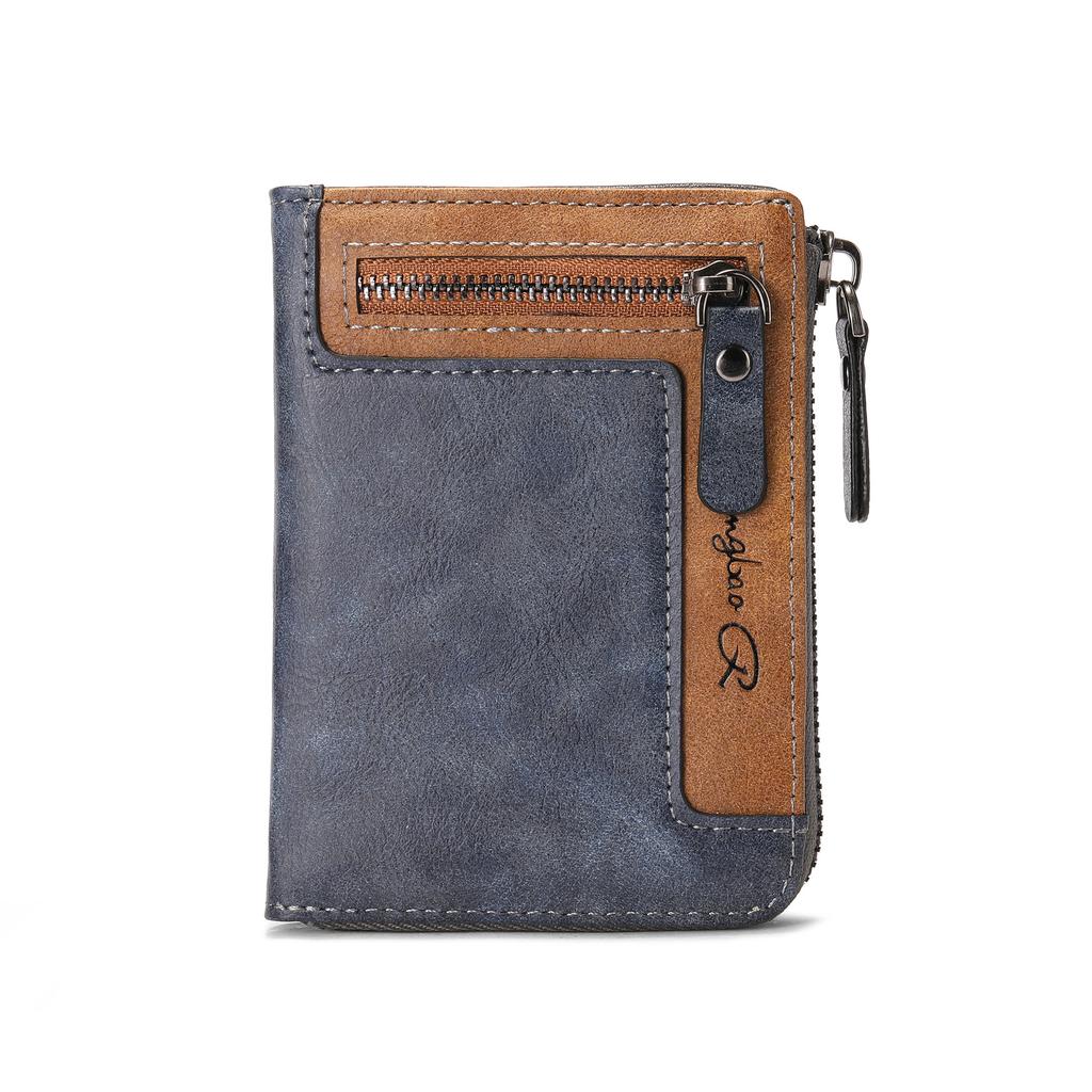 Trendy Luxury Men's Wallet Designer Male Short Zipper Leather 3 Fold Money Clip Card Holder High Quality Retro Coin Purse