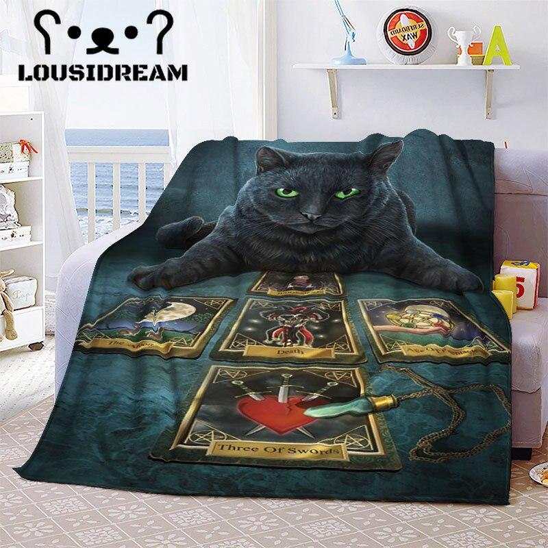 Witch Black Cat Halloween Throw Blanket Cat Mysterious Divination Witchcraft Lucifer Portable Flannel Blanket for Bedding Travel