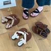 2025 Korean Version Summer New Fashion Niche Design Sense Wedge Heel Slippers Women's Round Head Open-toed Low-heeled Toe Women's Slippers